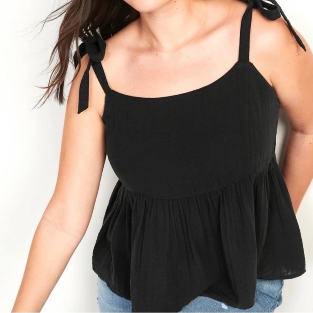 Old Navy Black Cotton Gauze Tie-Shoulder Peplum Top